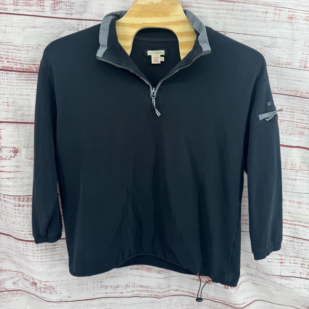 Carbon 2 Cobalt Sweater Mens XL Black Ribbed‎ Cotton Quarter Zip Pullover Pocket